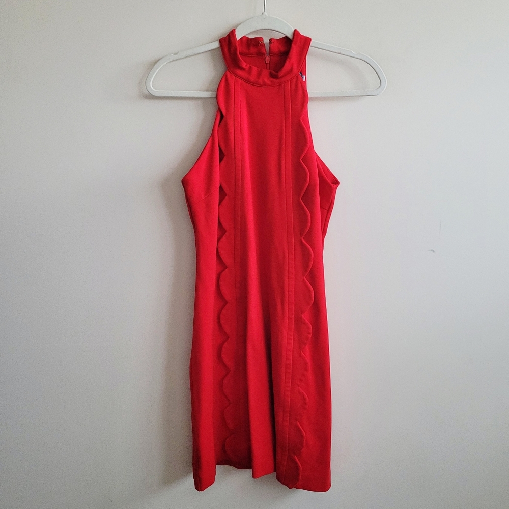 CK Bradley‎ Scalloped Halter Mini Dress In Red